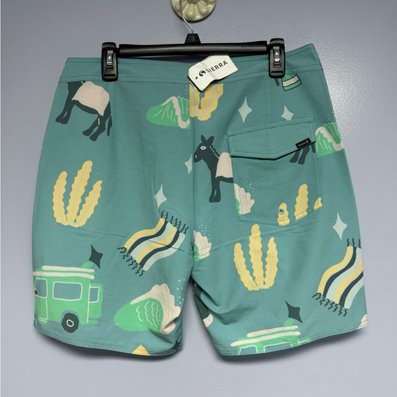 NWT Roark Hemp Blend 18” Men's Graphic Swim Board Shorts - Teal and Yellow 32 - Picture 2 of 15